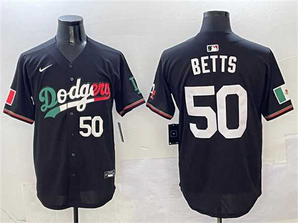 Men%27s Los Angeles Dodgers #50 Mookie Betts Black Mexico Flag Limited Stitched Jersey